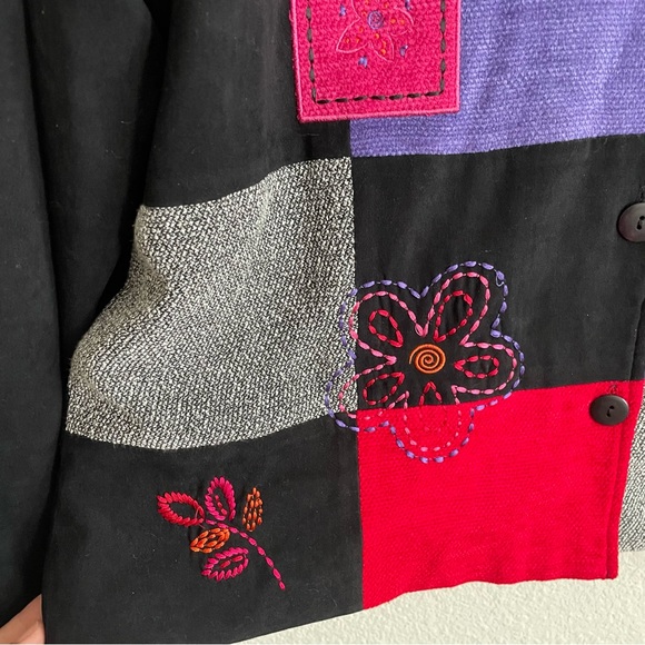Vintage Koret Black Patchwork Embroidered Collared Retro Jacket Blazer - Picture 6 of 7